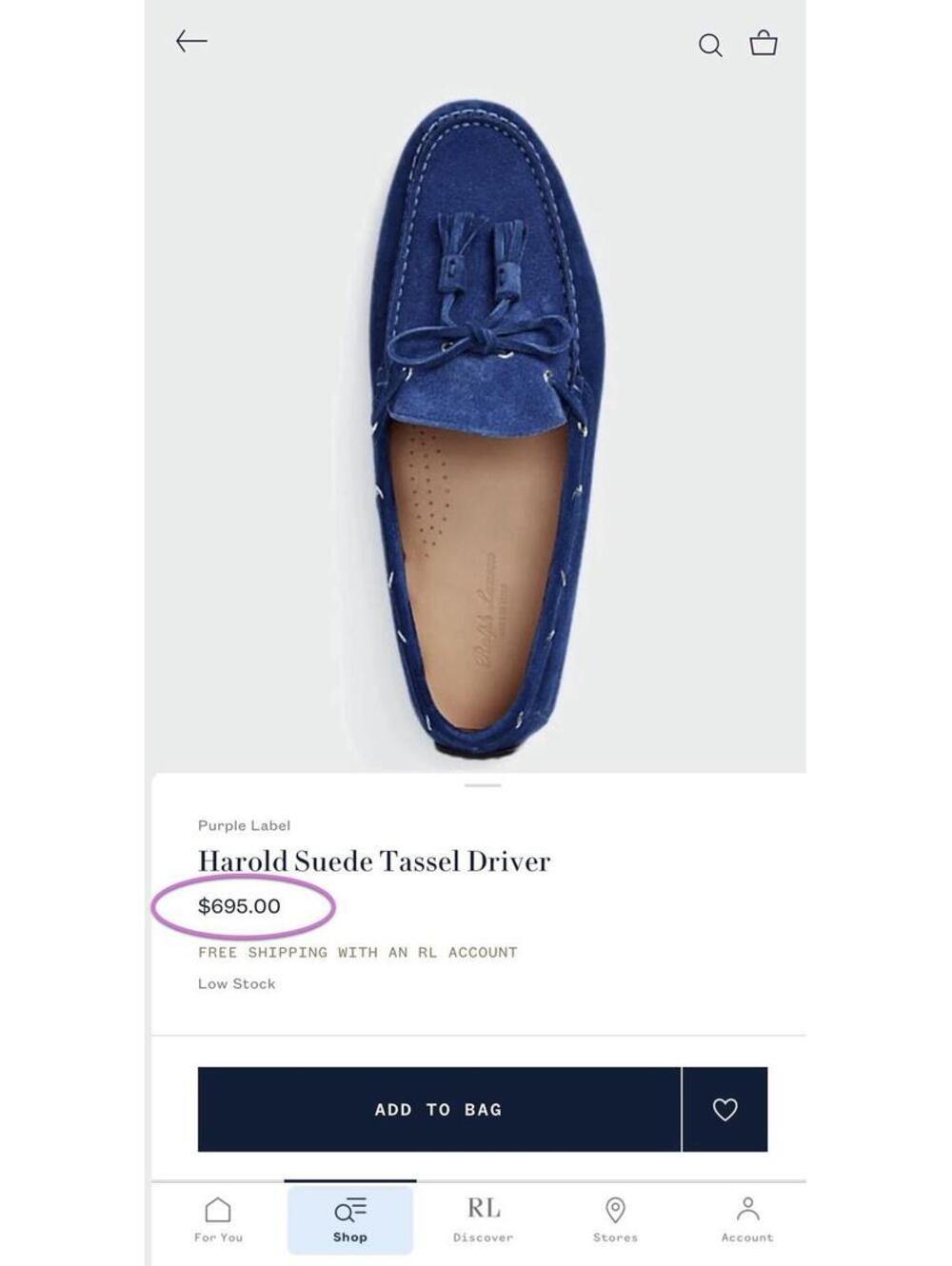$695 NIB Ralph Lauren Purple Label Harold Blue Suede Tassel Loafers Mens Size 8D